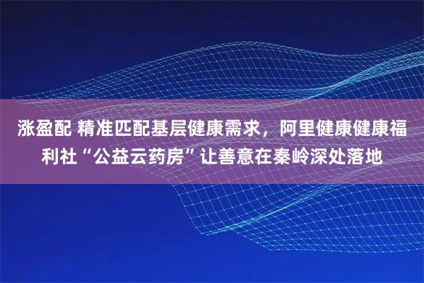 涨盈配 精准匹配基层健康需求，阿里健康健康福利社“公益云药房”让善意在秦岭深处落地